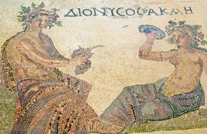 Dionysos berät die Nymphe Akme, Haus des Dionysos, Paphos, Zypern (Mosaik)