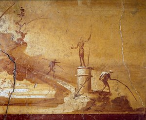 Angelszene (Detail) einer monochromen Freske aus Herculaneum (Ercolano) 1. Jahrhundert v. Chr. von Roman