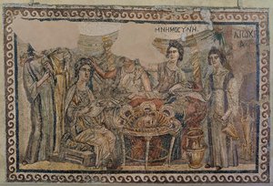 Begräbnissymposium, aus der Nekropole von Antiochia, spätes 4. Jahrhundert n. Chr.