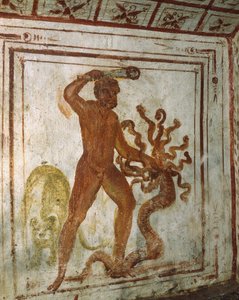Herkules und die Lernäische Hydra, Fresko, Via Latina Katakombe, Rom, Italien, 4. Jahrhundert