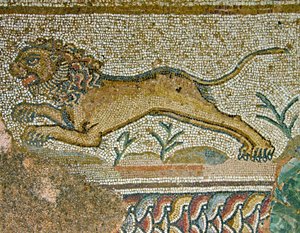 Jagdszene, Detail eines Löwen, Haus des Dionysos, Paphos, Zypern