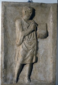 Niedriges römisches Relief aus dem 3. Jahrhundert n. Chr. Ein Schriftsteller