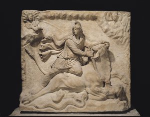 Mithras opfert den Stier, 2.-3. Jahrhundert (Marmor) von Roman