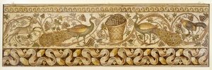 Mosaik einer Weinrankenbordüre mit Pfauen, Antiochia, 526-540 von Roman
