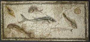 Mosaiktafel mit Fischen, wahrscheinlich 3. Jahrhundert n. Chr.