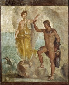 Perseus befreit Andromeda. Fresko 98x120cm. Aus dem Haus der Dioskuren (Casa dei Dioscuri) in Pompeji. 300 n. Chr. Nationales Archäologisches Museum, Neapel