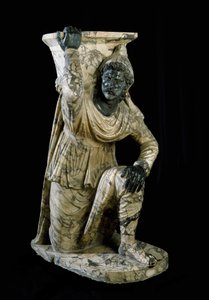 Persischer Diener kniet. Römische Marmorskulptur inspiriert von der Schule von Pergamon. 170-180 n. Chr. von Roman