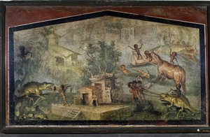 „Pygmäen jagen Krokodile und Elefanten“ aus Pompeji