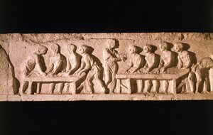 Relief darstellend eine Bäckerei, aus dem Grab von Eurysaces dem Bäcker, an der Porta Maggiore, Rom, 50-20 v. Chr.