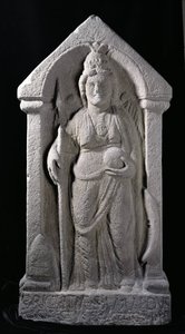 Reliefskulptur, die Brigantia, eine nordbritische einheimische Göttin, als römische Göttin darstellt, aus Birrens, Middlebie, Dumfriesshire