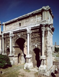 Römische Kunst: Triumphbogen des römischen Kaisers Septimius Severus (Lucius Septimius Severus) (146-211) realisiert im Jahr 203 n. Chr., Römisches Forum, Rom von Roman