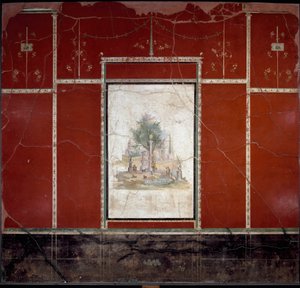 Römische Kunst: Bukolische und heilige Landschaft. Fresko, Meister von Amando zugeschrieben. Aus Boscotrecase, Villa von Agrippa Postumus. 1. Jahrhundert. Neapel, Museo Archeologico Nazionale von Roman
