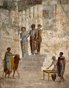 Römische Kunst: „Jason vor seinem Onkel Pelias“ Römisches Fresko des dritten pompejanischen Stils aus Pompeji. 40-60 n. Chr. Neapel