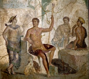 Römische Kunst: „Meleager und Atalanta“ Römisches Fresko aus dem 1. Jahrhundert n. Chr. aus Pompeji. Neapel, Nationales Archäologisches Museum - Römische Kunst: Meleager und Atalanta. Römisches Fresko aus dem 1. Jahrhundert n. Chr. aus Pompeji. Nationales 