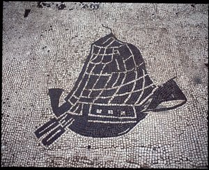 Römische Kunst: „Schiff“ Mosaik der Corporation des gens de la mer, Place des Corporations