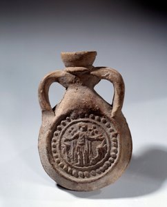 Römische Kunst: Terrakotta-Eulogie-Bulb mit Fuß, der einen Heiligen darstellt von Roman