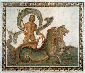 Römische Kunst: Triumph des Neptun. Mosaik des 3. Jahrhunderts n. Chr. Sousse, Archäologisches Museum, Tunesien