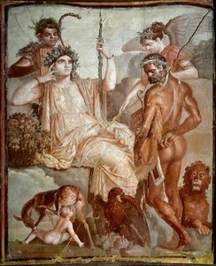 Römische Kunst: Herakles findet seinen Sohn Telephos in den Bergen von Arkadien. Römisches Fresko aus Herculaneum (Ercolano), 70 n. Chr. Neapel, Museo Archeologico Nazionale