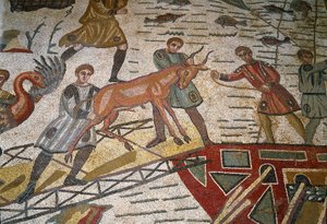Römische Kunst: Detail des Mosaiks „Die große Jagdgesellschaft“