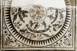 Römische Kunst: Jagd und Fischfang der Pygmäen. Mosaik aus dem 3. Jahrhundert von Roman