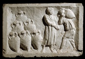 Römische Kunst: „Verladung und Verstauung von Weinkrügen“ (Relief, 2. Jahrhundert n. Chr.) von Roman