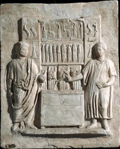 Römische Kunst: Flachrelief der Grabstele von Lucio Cornelio Atimeto, Besteck. 1. Jahrhundert n. Chr. Aus der Villa Massimo, Rom. Rom, Museo della Civiltà Romana von Roman