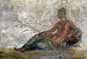 Römische Kunst: Darstellung des Flussgottes. Detail eines Freskos aus dem Haus der Vestalinnen in Pompeji. 1. Jahrhundert n. Chr. Paris, Louvre von Roman