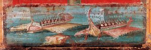 Römische Kriegsschiffe am Eingang eines Hafens (Fresko) von Roman