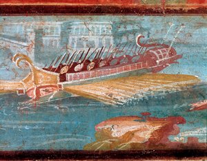 Römische Kriegsschiffe am Eingang eines Hafens (Fresko) von Roman