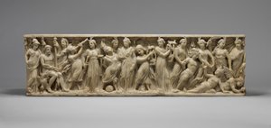 Sarkophag mit dem Wettstreit zwischen den Musen und den Sirenen, spätes 3. Jahrhundert von Roman