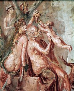 Die Kindheit des Dionysos mit Satyr und Silen (Fresko)