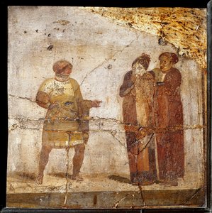 Theaterszene. Fresko aus dem Pompeji-Gelände
