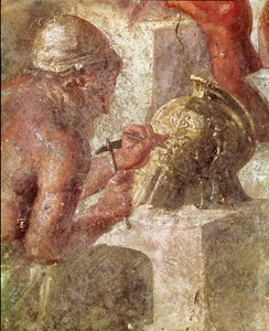 Thetis in der Schmiede des Vulkan, Detail eines Arbeiters (Fresko) von Roman