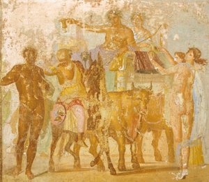Wandmalerei, die den Triumph des Bacchus darstellt, aus dem Haus des Marcus Lucretius Fronto, Pompeji, Kampanien, römische Zivilisation