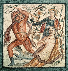 Lykurg greift die Nymphe Ambrosia an, Mosaik aus Herculaneum (50-79 n. Chr.)