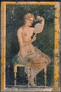 Frau mit Spiegel von Roman Pompeian wall painting.