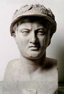 Büste von Pyrrhus I. (oder Pyrrhos) König von Epirus von 306 bis 272 v. Chr. Aus Ercolano (Herculaneum). Nach einem Original von 290 v. Chr. Neapel, Museo Archeologico Nazionale - Büste von Pyrrhus von Epirus (319-272 v. Chr.). Römische Kopie nach dem Orig