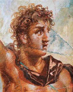 Detail eines Freskos, das Alexander darstellt, aus der Hochzeit von Alexander (Ares) und Stateira (Aphrodite), Regio 6 Insula Occidentalis 39, Pompeji (UNESCO-Welterbeliste) von Roman Roman