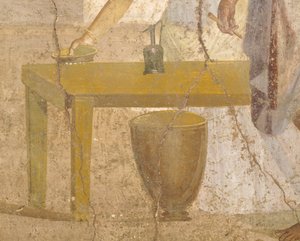 Detail des Freskos, das ein Opfermahl darstellt, Haus der vergoldeten Amorinen, Pompeji, Kampanien, Römische Zivilisation von Roman Roman