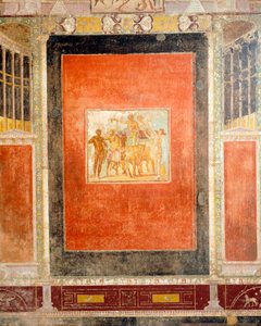 Freskodekoration des Tablino-Saals, Haus von Marcus Lucretius Fronto, Pompeji, Kampanien, Römische Zivilisation