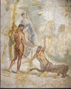 Fresko, das Herkules, Deianira und Hyllus beim Überqueren des Flusses Evenus darstellt, aus Pompeji, Italien
