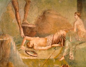 Fresko, das eine schlafende Mänade darstellt, aus dem Haus des Citharisten, Pompeji, Kampanien, Römische Zivilisation von Roman Roman