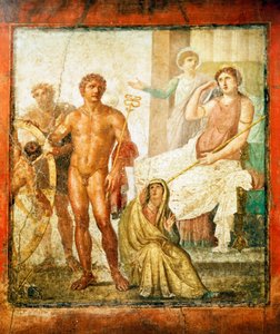 Fresko, das die Folterung von Issone darstellt, aus dem Haus der Vettii, Pompeji, Kampanien