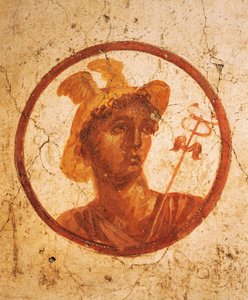 Fresko mit Porträt eines Mannes auf weißem Hintergrund, Haus der alten Jagd, Pompeji, Kampanien, römische Zivilisation von Roman Roman
