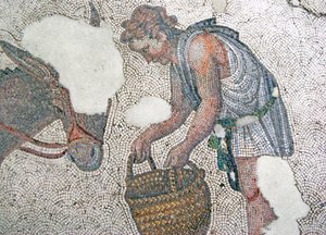 Mosaik, das einen Mann zeigt, der sein Maultier füttert, Arasta-Basar, Sultan-Ahmet-Moschee, Istanbul