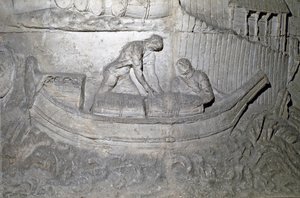 Ein Boot lädt Vorräte auf der Donau während des Ersten Dakerkrieges von Roman Roman