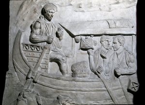 Römische Kunst: Römische Soldaten auf einem Schiff während des ersten Krieges in Dakien von Roman Roman