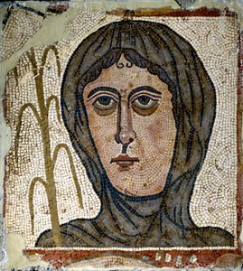 Römische Kunst: Allegorie des Winters als Frau mit Schleier. Mosaik des 5. Jahrhunderts. Aus Quintana del Marco (Leon) Spanien Madrid, Nationales Archäologisches Museum von Roman Roman