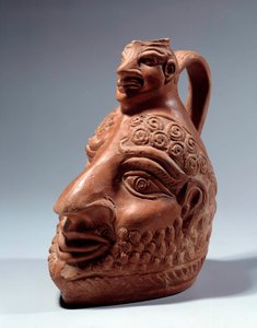 Römische Kunst: Terrakottavase in Form eines Doppelkopfes von Roman Roman