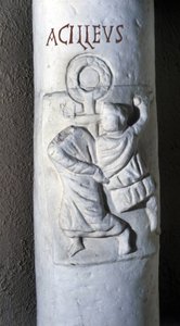 Heiliger Achilles, römischer Märtyrer des 4. Jahrhunderts, enthauptet von Caesar, weil er keinen Eid ablegen wollte, da er Christ war. Flachrelief der Katakomben von Santa Domitilla in Rom. von Roman Roman